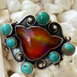 The Maverick – Southwestern Artistian Made Orange Mojave Cow & Turquoise Scroll 925 Ring (Adjustable)