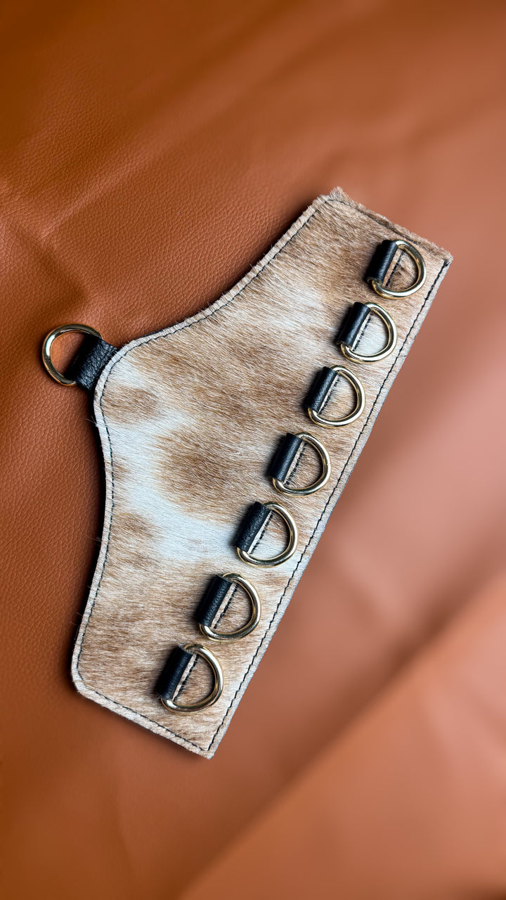 Cowhide Wild Rag Holder | Genuine Leather 6 Ring Scarf Organizer | Western Wall Hanger