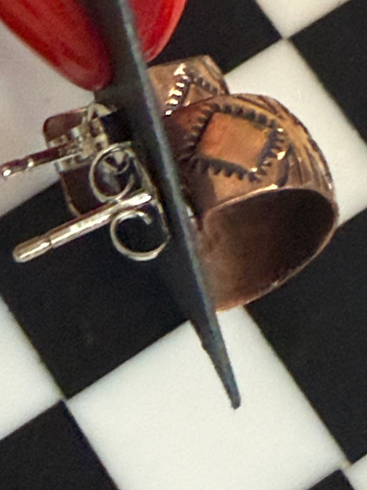 Navajo Handmade Copper Huggie Earrings | Sterling Silver Post Half Hoops