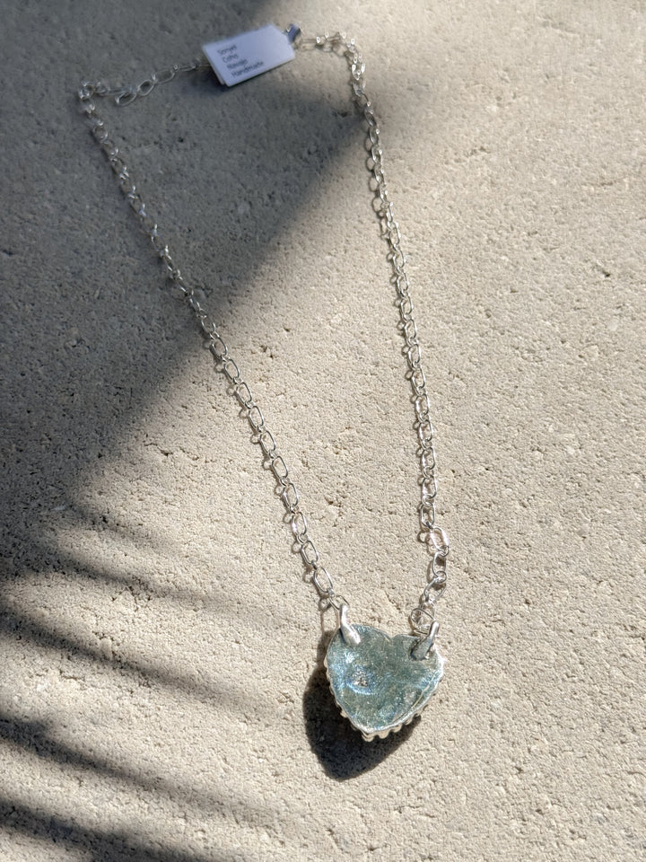 Navajo Handmade Kingman Heart Turquoise Sterling Silver Necklace Signed