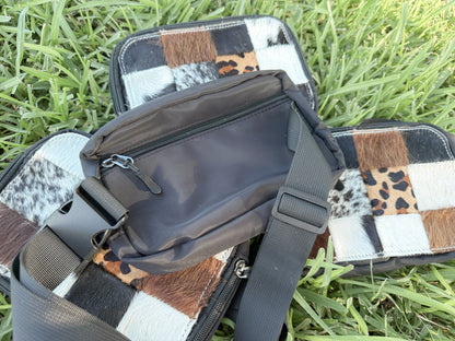 The ECC x Rockin’ A L Western Concealed Carry Chest Bag in Cowhide Check