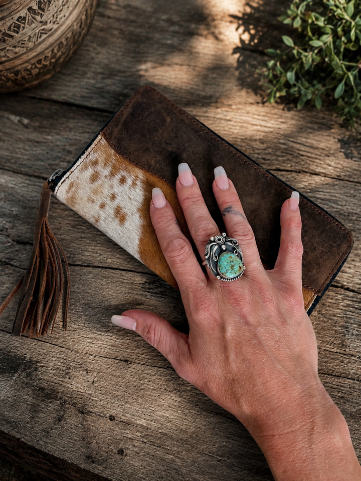 The Classic | Brown and White Cowhide Distressed Brown Full Grain Leather Wallet