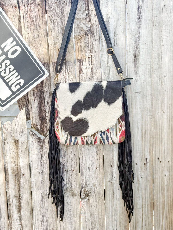 Saddle Up | Saddle Blanket Aztec Pattern and Cowhide Concealed Carry Purse with Fringe