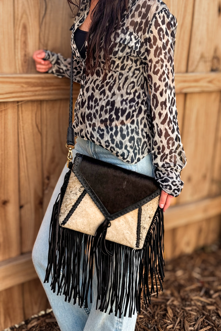 The Harlee Fringe Crossbody | Genuine Leather & Hair-On Hide Western Bag