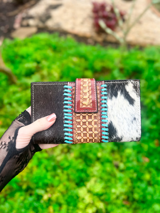 Genuine leather and Cowhide tooled wallet