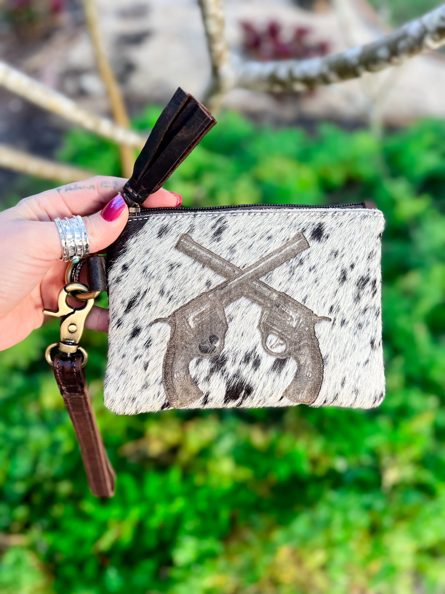 Branded gun cowhide wristlet