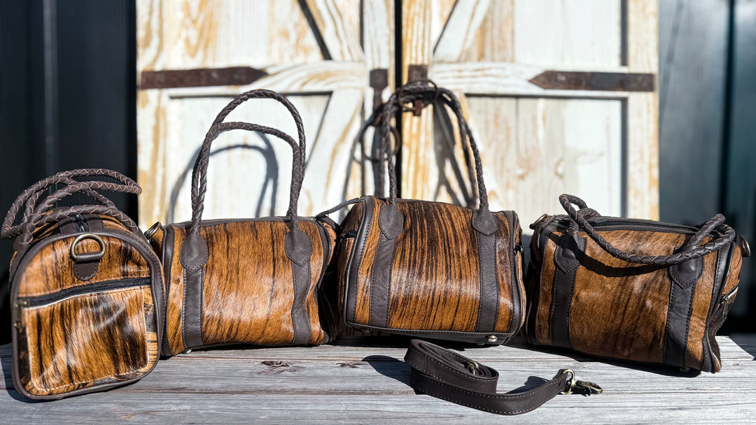 The Spiced Brindle | Cowhide Barrel Purse