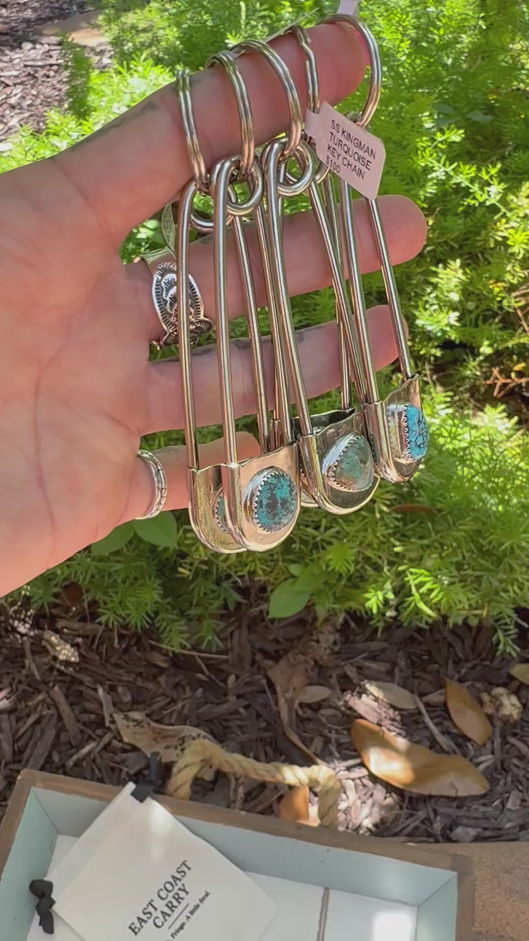 Dorothy Yazzie Kingman Turquoise Giant Safety Pin Keychain | Navajo Handmade