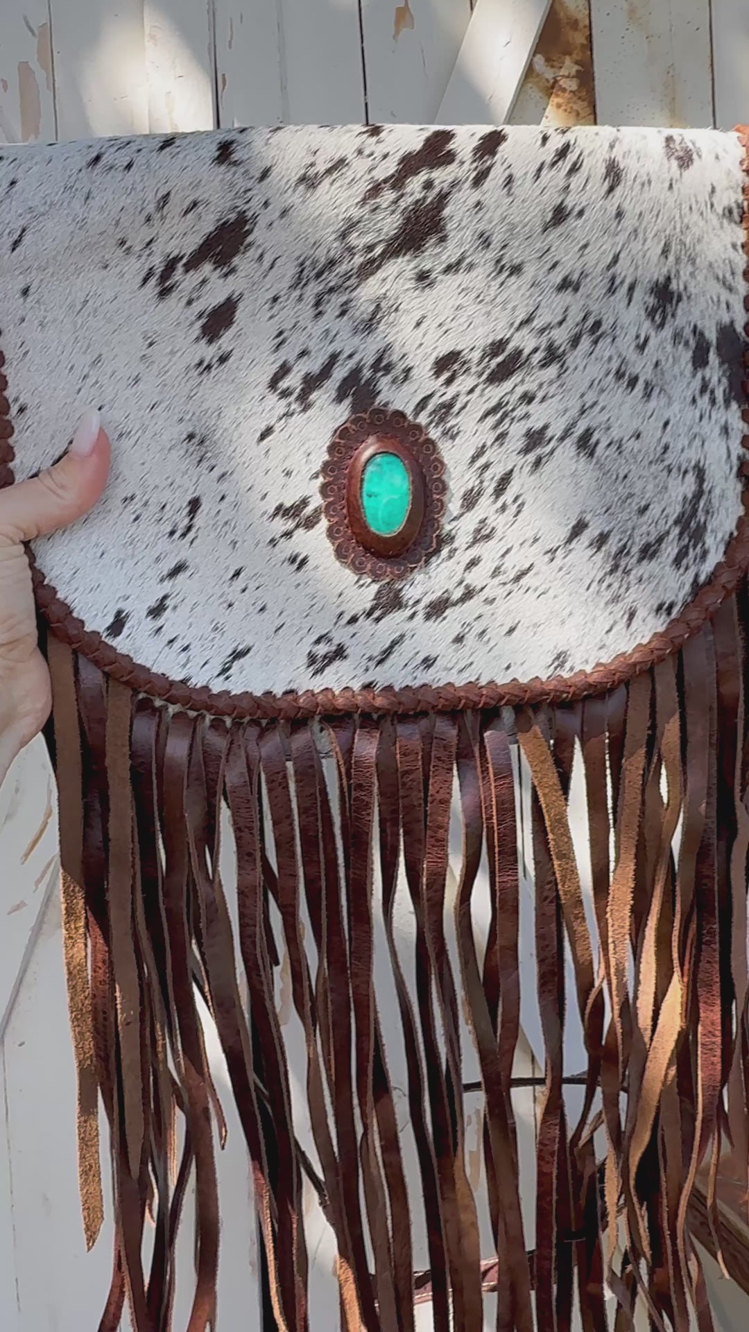 The Prairie Outlaw Fringe Cowhide Crossbody – Tooled Concho Western Leather Bag