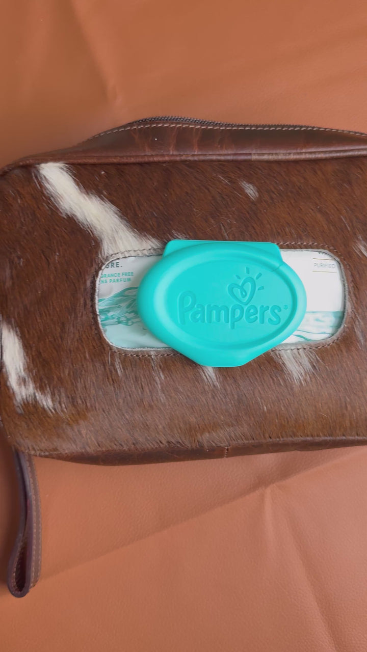Genuine Cowhide Baby Wipes Holder | Leather Mini Diaper Bag with Wrist Strap