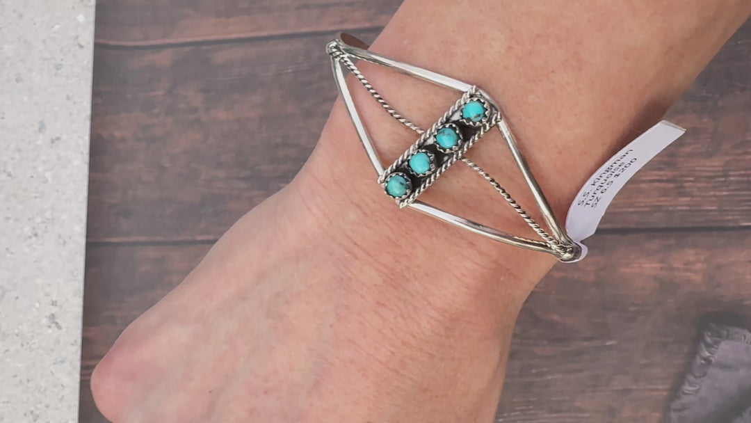 Handmade Navajo Sterling Silver Turquoise Cuff by Janice Spencer 6.5”