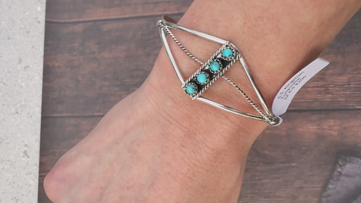 Handmade Navajo Sterling Silver Turquoise Cuff by Janice Spencer 6.5”