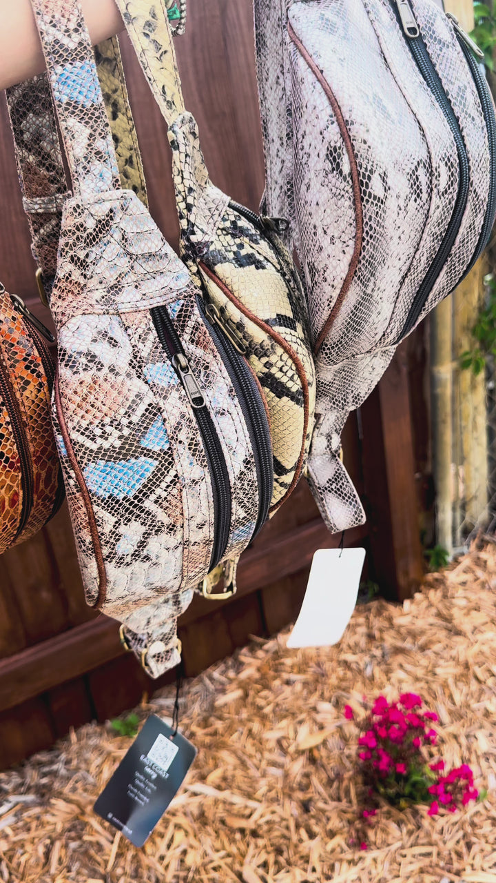 The Rattler Belt Bag | Real Leather Snake Print Sling