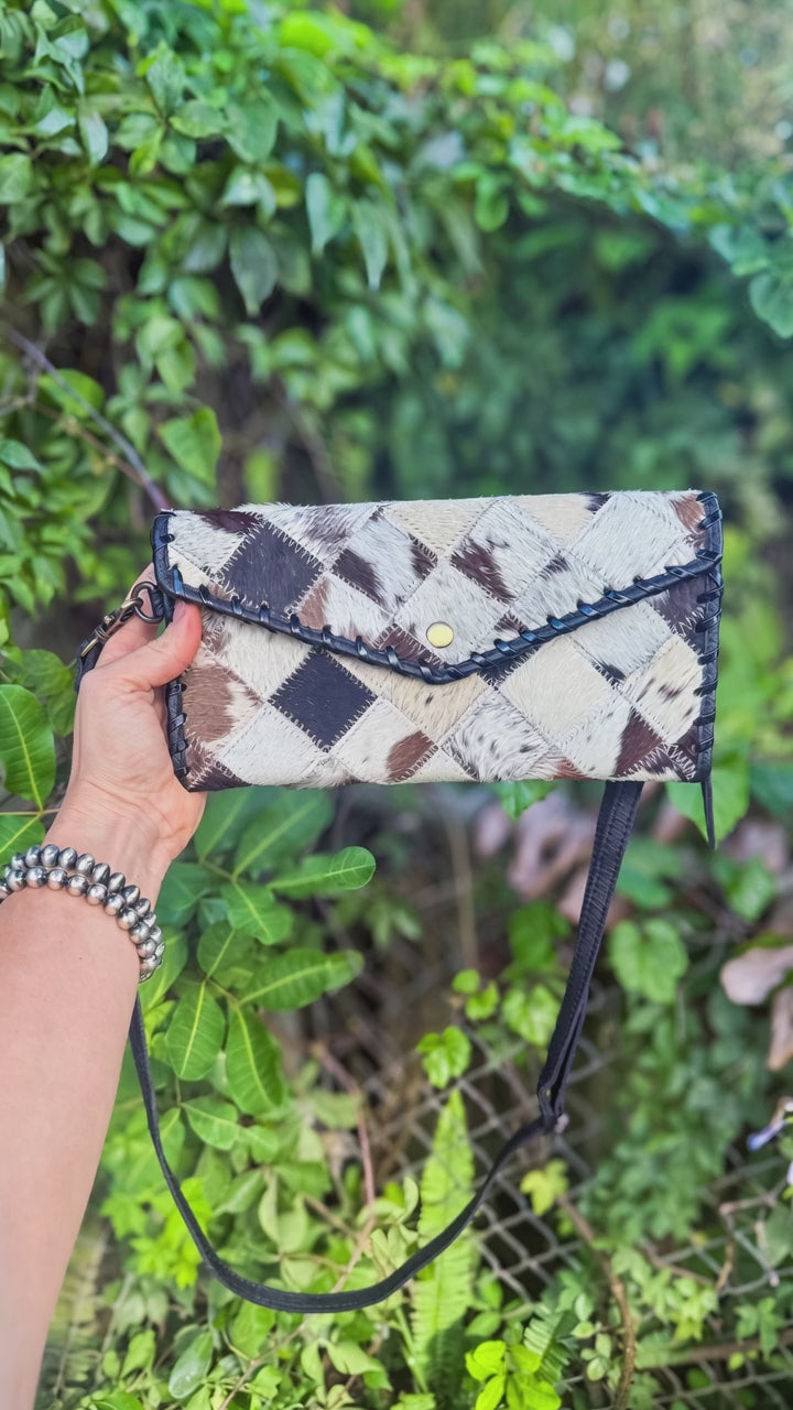 Check Her Out | Cowhide Patchwork Leather Clutch Crossbody & Wallet Organizer