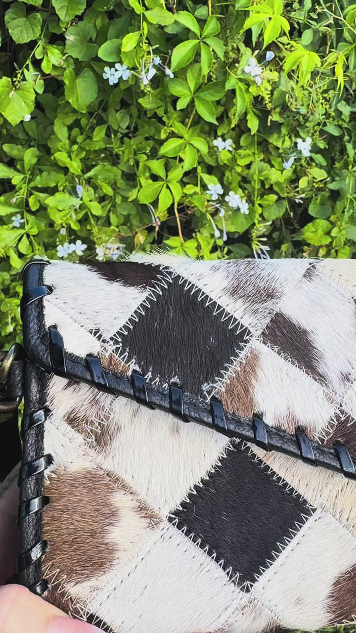 Check Her Out | Cowhide Patchwork Leather Clutch Crossbody & Wallet Organizer