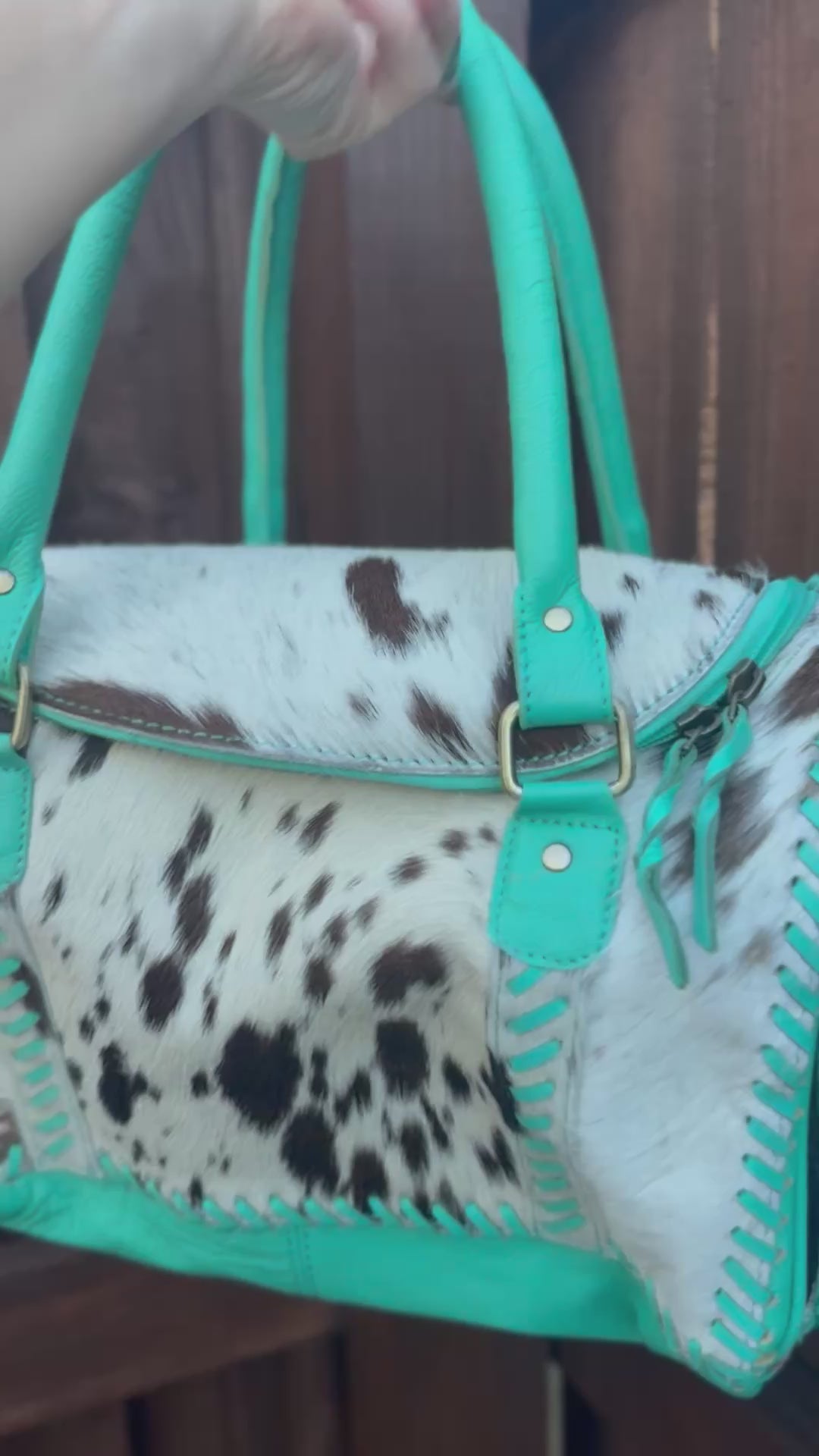 The Tipheni Mini Duffel | Mint Green Leather & Speckled Cowhide Gym Bag