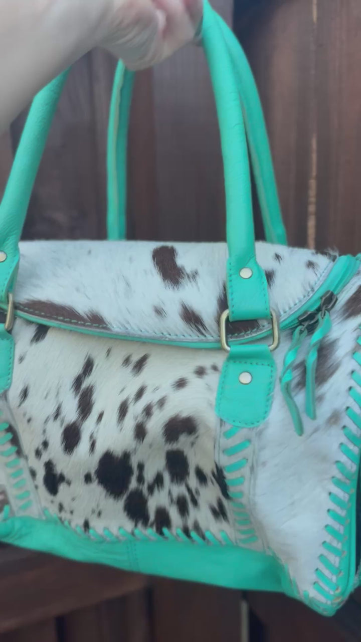The Tipheni Mini Duffel | Mint Green Leather & Speckled Cowhide Gym Bag