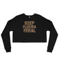 Keep Florida Feral Camo letters on black crop sweater 